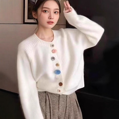 小众设计彩扣毛衣开衫女2025秋季新款韩系独特超好看外套针织上衣