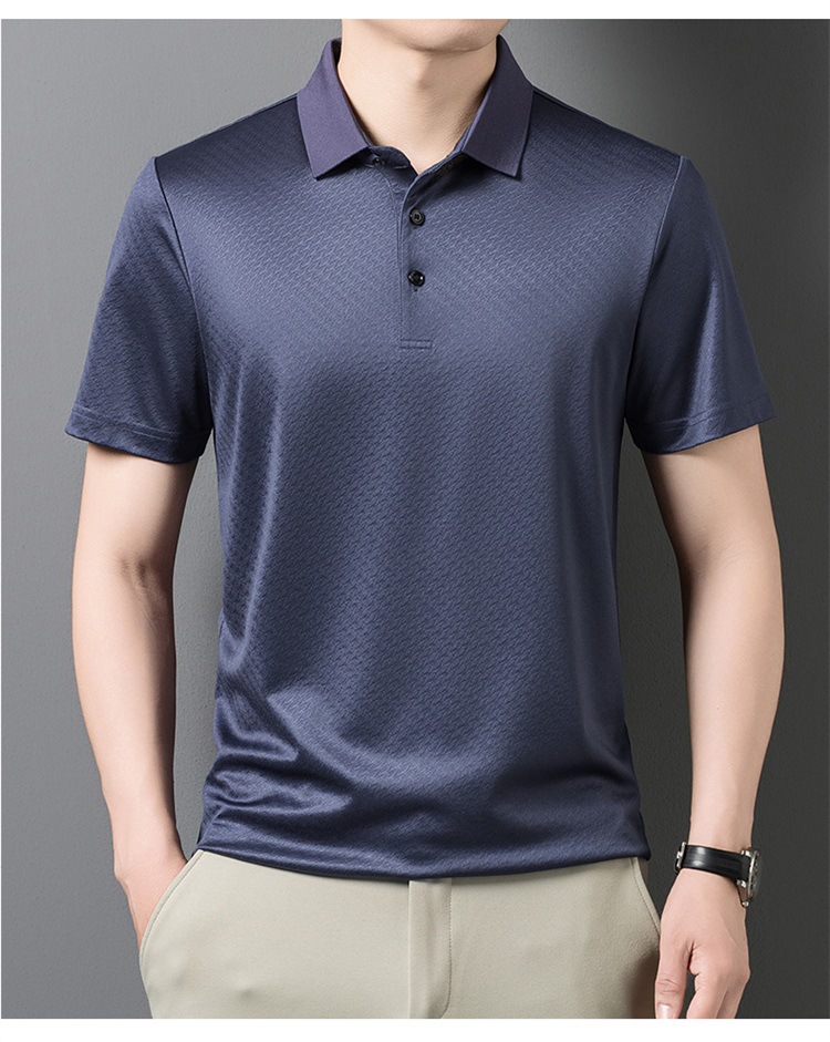 Áo polo nam tay ngắn lụa Mulberry cổ bẻ cao cấp — Xám 9651 chi tiết 11