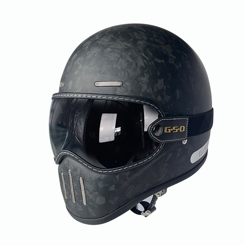 Motosiklet kaskı (dəbilqə) – Motuoche Retro Motorcycle Full - matte-black-forged-black-tea-visor-m55-56