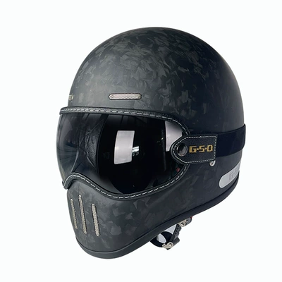Motosiklet kaskı (dəbilqə) – Fiber Retro Motorcycle Helmet Full-Face Electric - matte-black-segment-forging-black-tea-mirror-m55-56