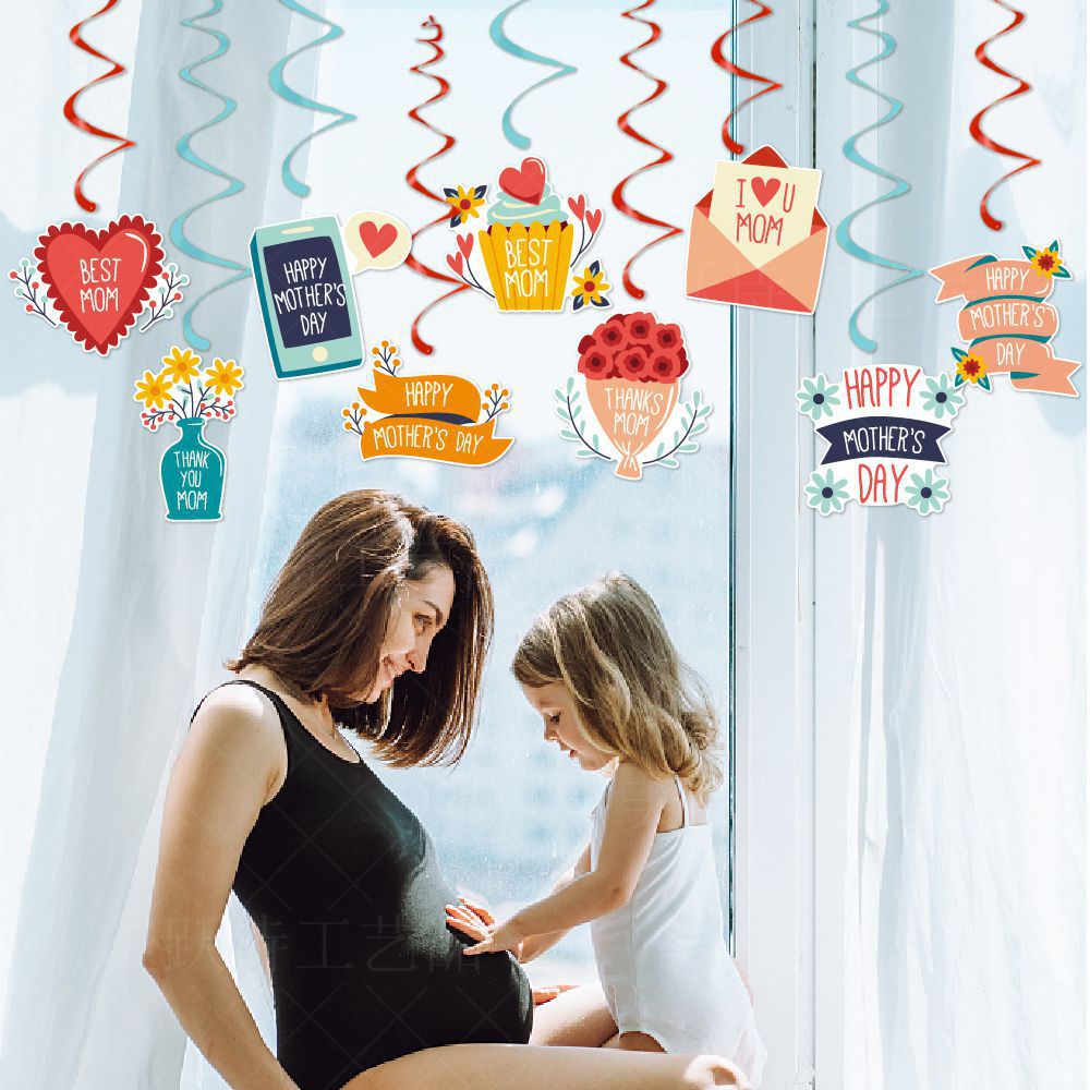 Decoración para Fiesta del Día de la Madre, Adornos Colgantes en Espiral, Decoración para Pastel con la Frase 'Te Quiero Mamá', Suministros para el Día de la Madre