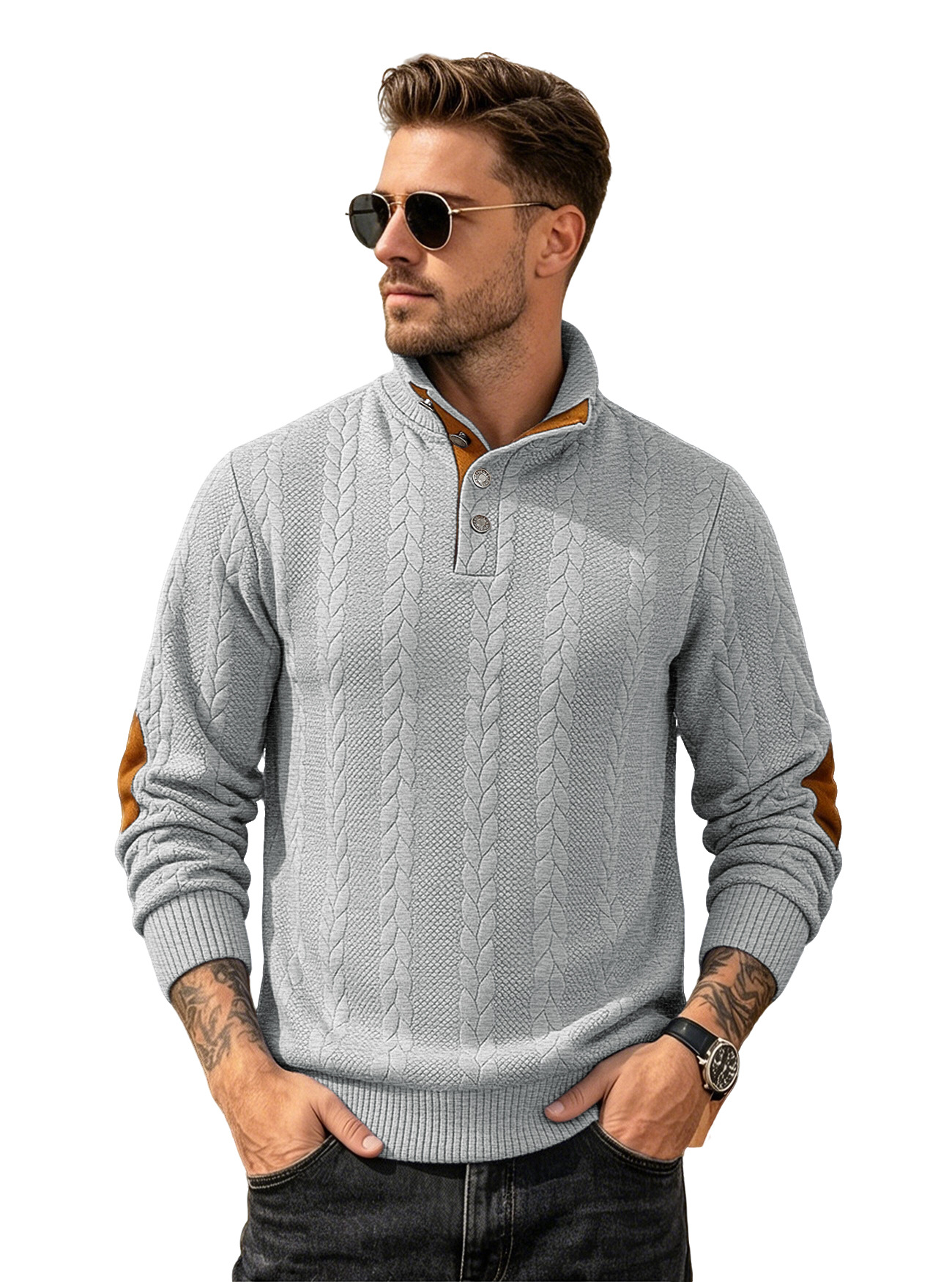 Sudadera Polo con Cuello Henley para Hombre de Mezcla de Algodón y Poliéster, Jacquard, para Ocio image 10