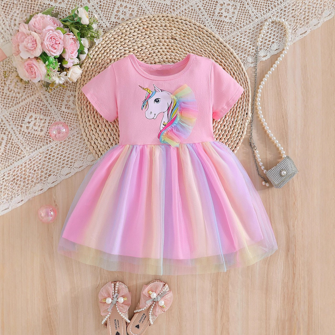 Girls Dress Summer 2025 New Baby Fashionable Skirt Summer Dress Girls Children's Mesh Princess Dress