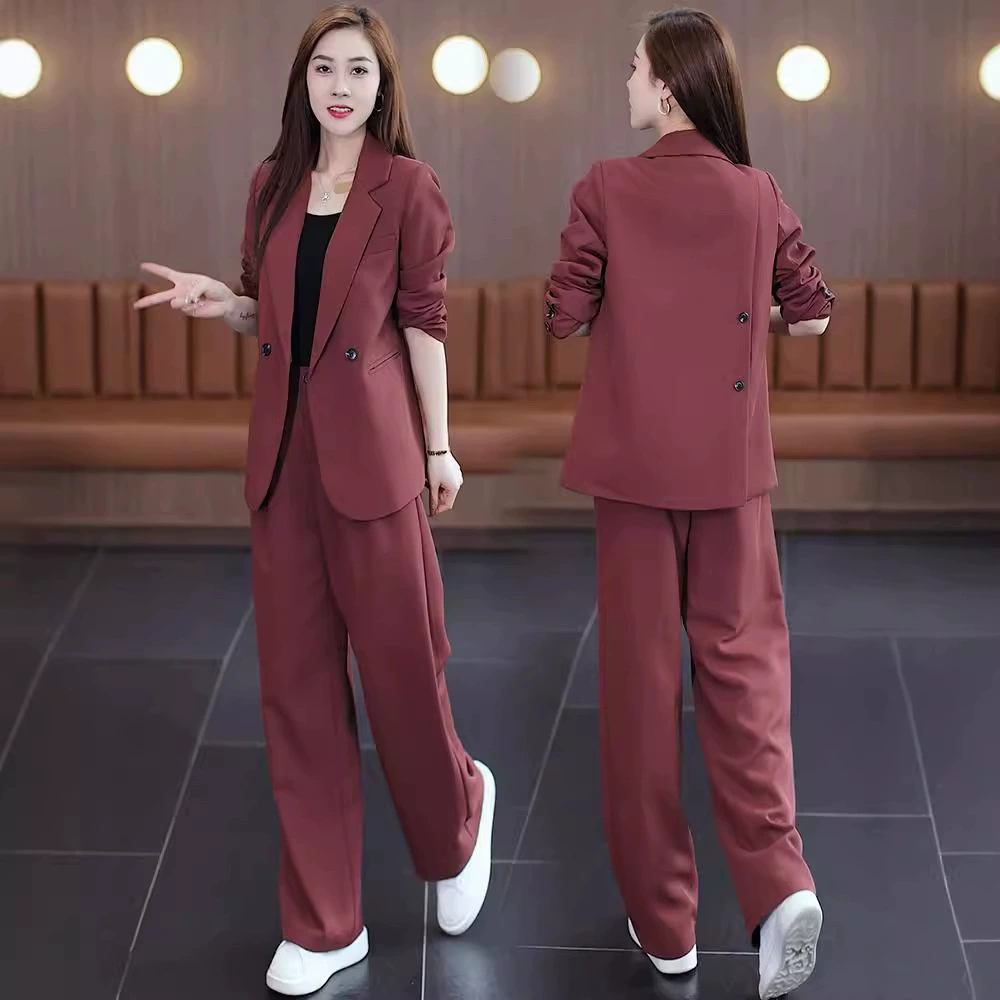 Пятно [6655] Большой размер женской ангольской красной премиум-класса костюм костюм толстый мм широкие брюки из двух частей