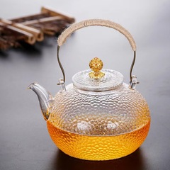 銅把提梁錘紋茶壺耐高溫高硼硅玻璃泡茶壺純手工製作帶濾網煮茶壺