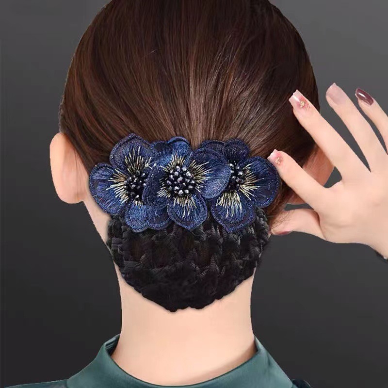 Flight attendant professional nurse  roser flower headdress flower a net dish hair accessories hotel hairnet Korean bow hair hairpin headdress