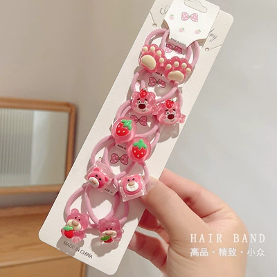 Hair Ties That Don'T Damage Hair, Girls': Saç üçün rezinlər - 10-piece-lot-strawberry-bear-set-opp-bag-packaging