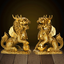 黄铜麒麟摆件一对办公室客厅装饰品厂家批发工艺品招财办公室摆件