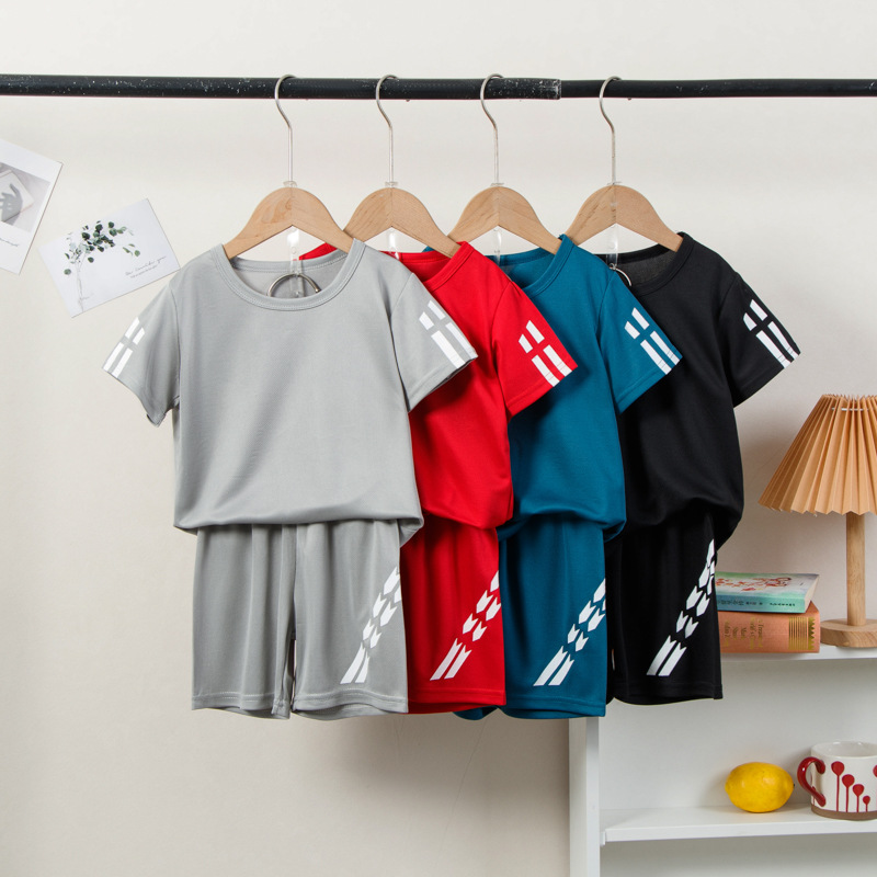 2026 Summer Kidsren's Quick-Drying Short-Sleeved T-Shirt Suit Set for Small and Medium-Sized Boys and Girls Casual Loose Outdoor Sports Set