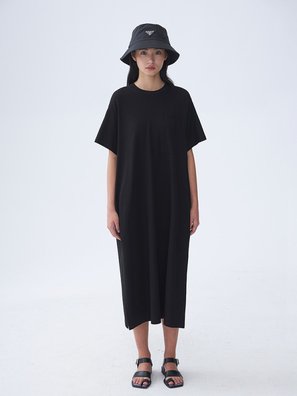 53065 # プラスサイズ半袖ドレス女性の夏の新しいラウンドネックカジュアル無地シンプルなルーズ Tシャツロングスカート|undefined