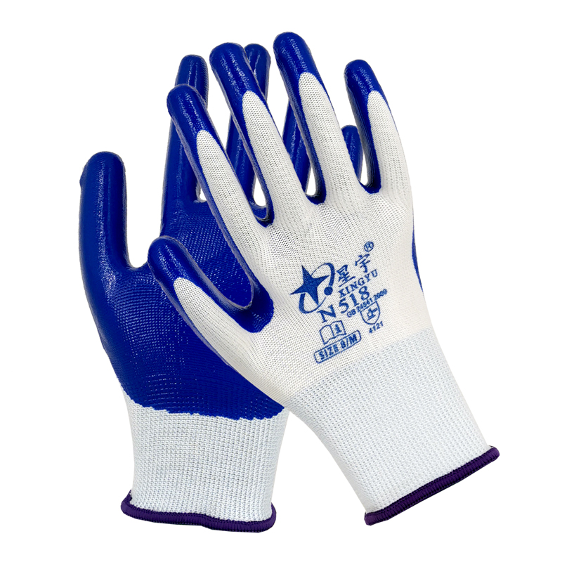 12双星宇手套N518批发劳保手套带皮防水防油耐磨工地胶皮橡胶