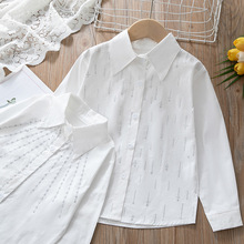 外贸童装女童春秋款长袖衬衫白色上衣儿童纯棉烫钻衬衣跨境电商