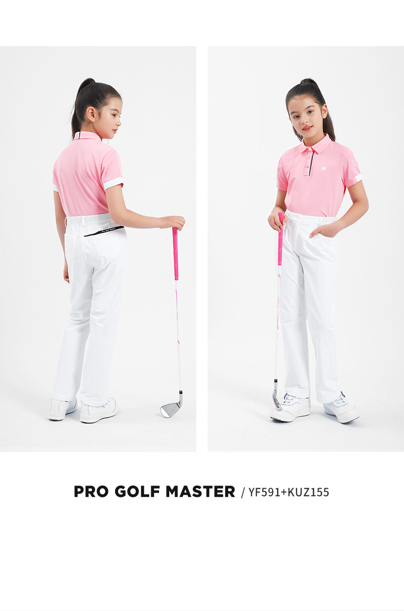 Áo polo golf tay ngắn trẻ em PGM thiết kế ghép màu — YF591-màu hồng, YF591-màu trắng, YF591-màu xanh nước biển chi tiết 8