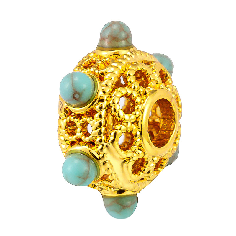 Colgante de cobre micro incrustado Gufasha oro goteo de aceite perlas de transferencia DiDi con perlas de acessorios de perlas huecas fábrica de perlas al por mayor