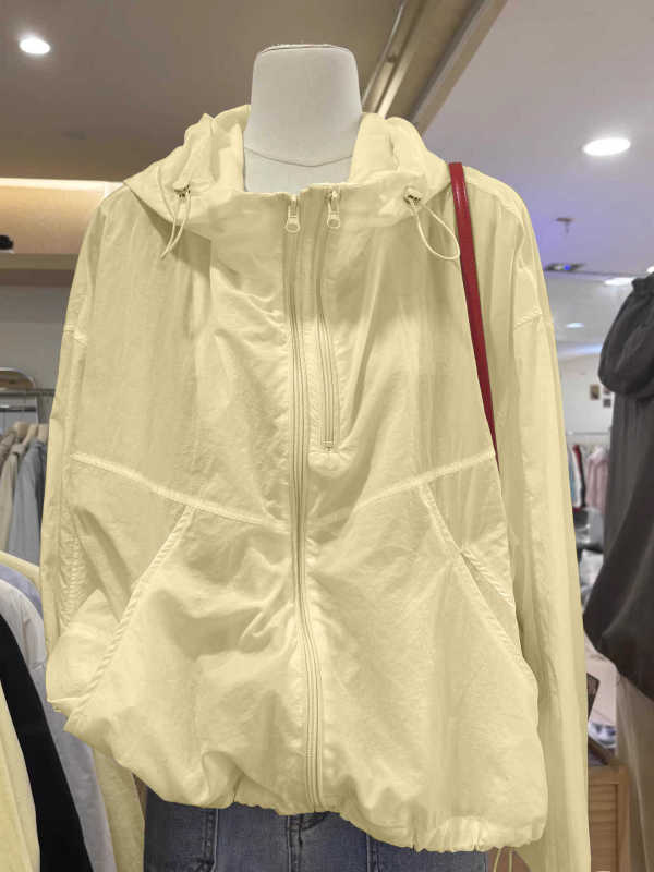 夏の新しいルーズカジュアルダブルジッパー単層薄型多用途フード付きジャケット軽量ジャケット女性の日焼け止めトップ|undefined