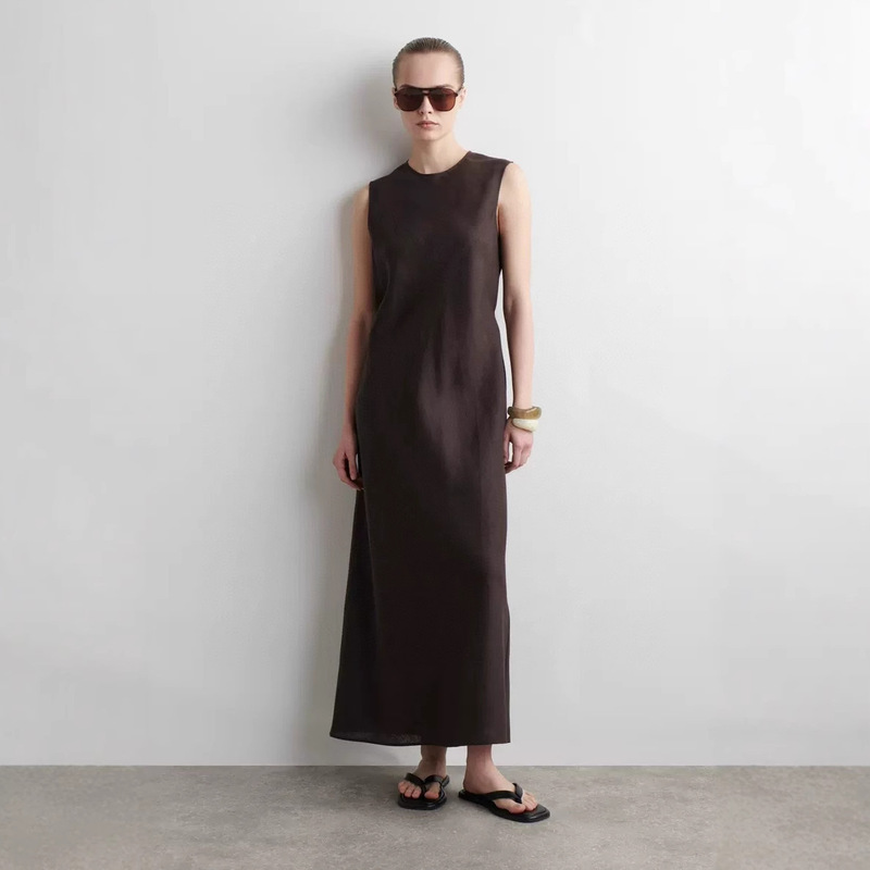 Tencel Linen Fabric Cos Style Women's Standard Version Bias-Cut Long Dress Women's 2025 Summer New Product Tencel Linen Fabric Cos Style Women's Standard Version Bias-Cut Long Dress Women's 2025 Summer New Product
