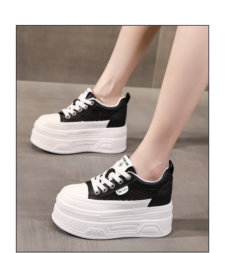 Giày sneaker nữ đế dày lưới mỏng mùa hè, tăng chiều cao bên trong, đính đá rhinestone — màu đen chi tiết 14