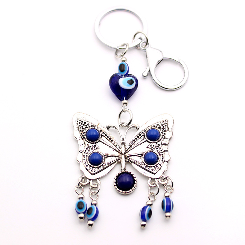 Blue trend bag decoration for keys with zipper handmade with bow