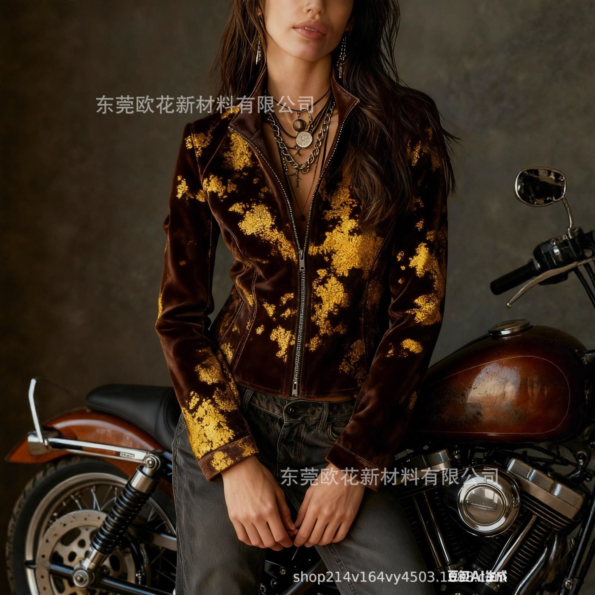 Temu Wholesale Autum New Women's Leather Jacket Versatile Leopard Print Pattern Printed Stand Collar Zipper Long-Sleeved Leather Jacket