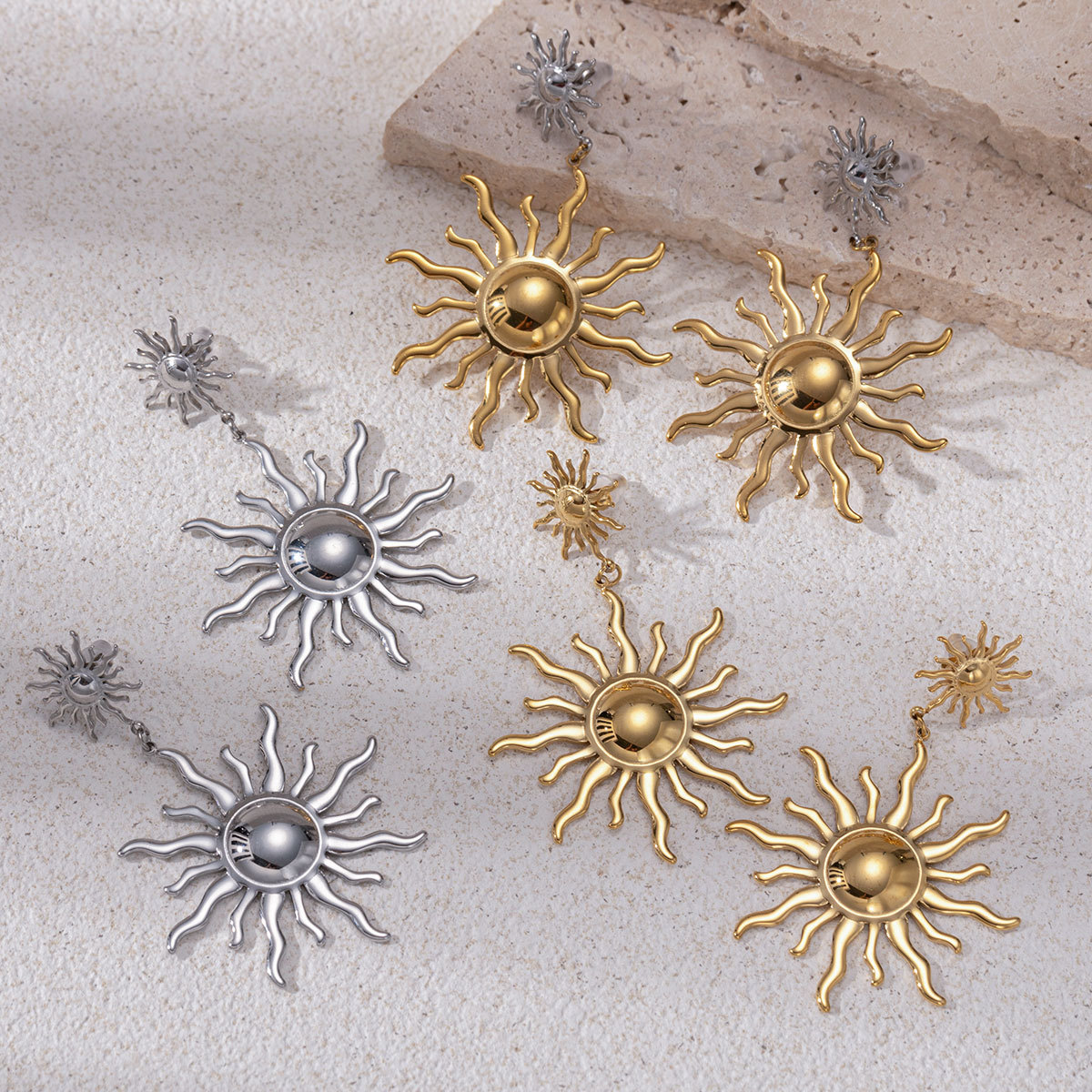 Taina europa y americana pendientes de acero inoxidable lujo ligero nicho diseño universal sensación de oro y plata sol color contraste joyería pendientes de acero de titanio