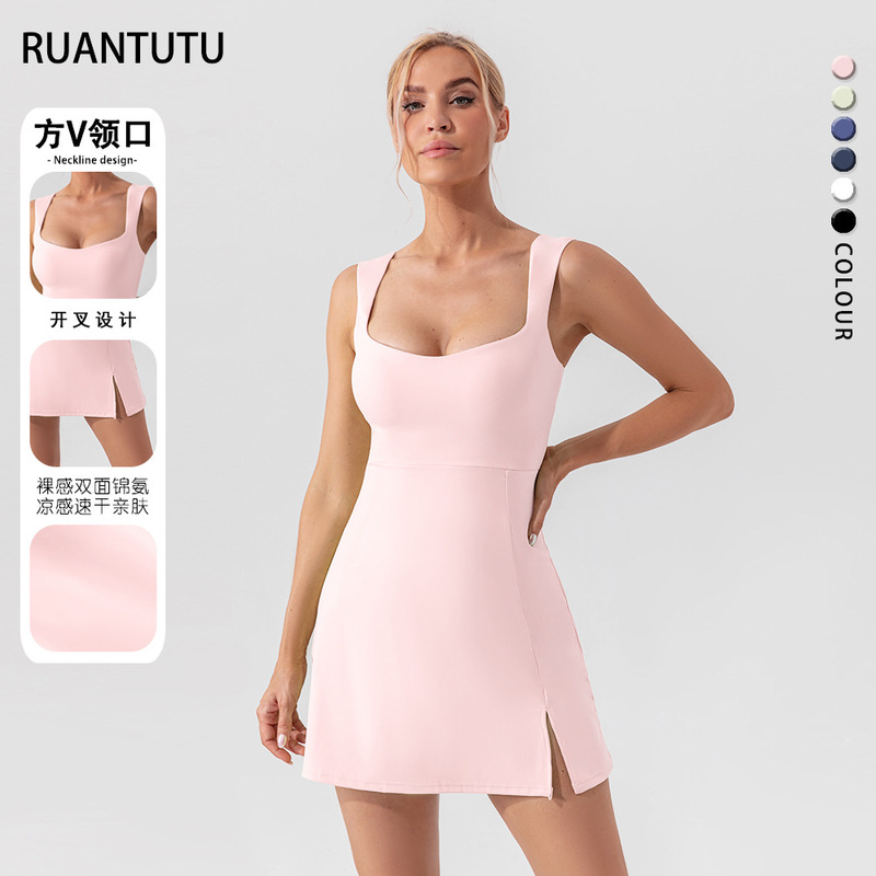 Cross-border New Sexy Sling Solid Color Yoga Tennis Skirt Lightweight Breathable Outdoor Golf Sports dress Women