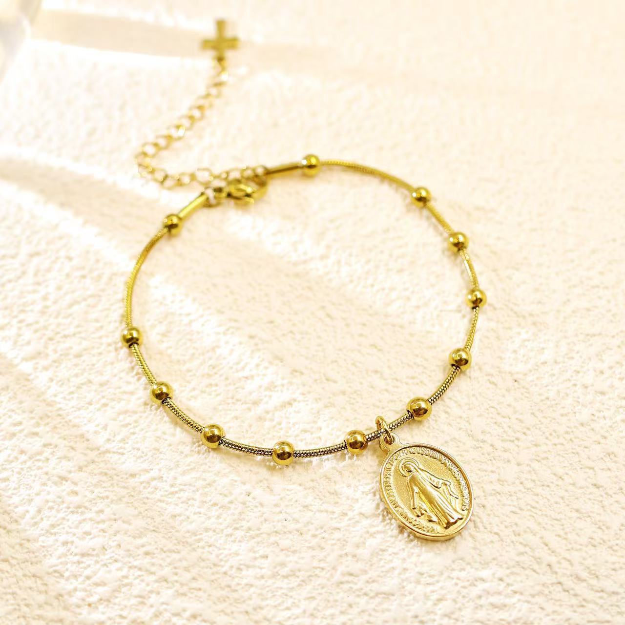 Women's Vintage Stainless Steel Bracelet with Geometric and Unique Portrait Beads, Wholesale Women's Bracelets