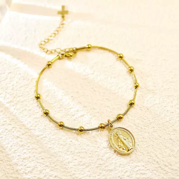 Women's Vintage Stainless Steel Bracelet with Geometric and Unique Portrait Beads, Wholesale Women's Bracelets