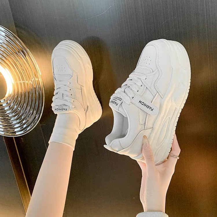 Damen Sneaker Mit Dicker Sohle Bequeme Freizeitschuhe In Weiß_voghion.com
