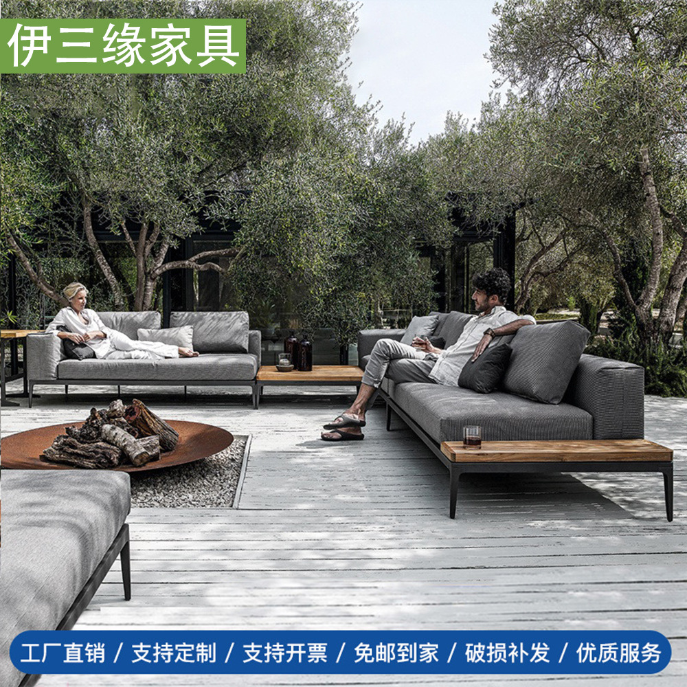 Nordic wicker sofa furniture courtyard garden villa balcony outdoor hotel outdoor leisure teak sofa set