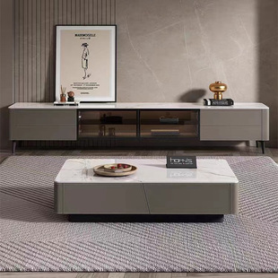 Italian minimalist modern high-end saddle leather small living room drawer storage rectangular high-end slate coffee table
