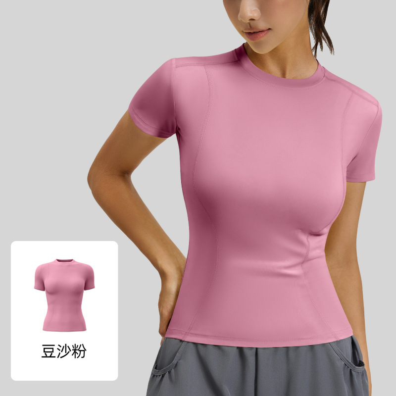 春夏修身運動半袖tシャツヨガ服上着女性フィットネスガードルランニングヨガ半袖|undefined
