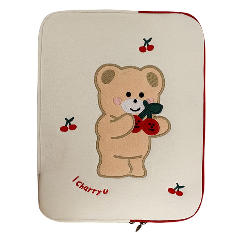 Cross-Border Cherry Bear Gaming Laptop Bag, Cute Embroidered Ins-Style, 11/ 13inch Inch Inner Storage for Tablet