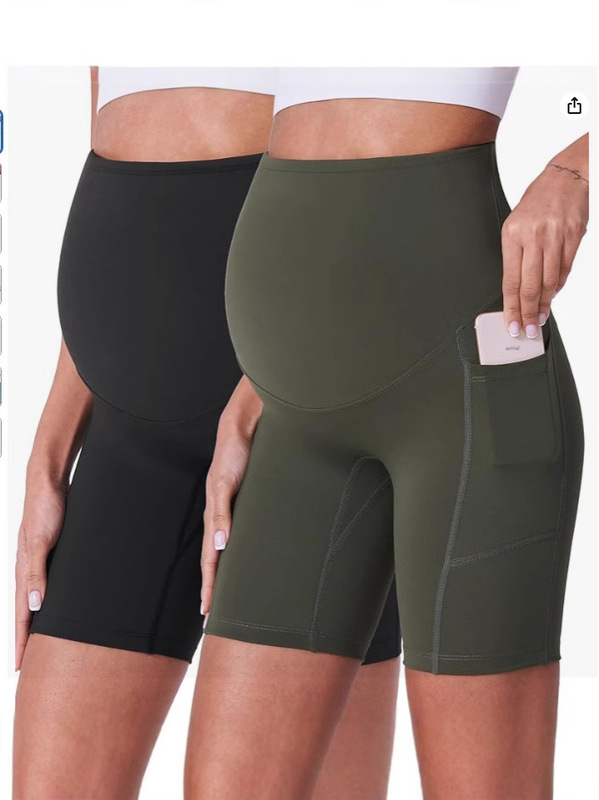 Dynamic Maternity Yoga Shorts over Belly Cycling Sports Dynamic Maternity Fitness Shorts with Pocket 8"/5