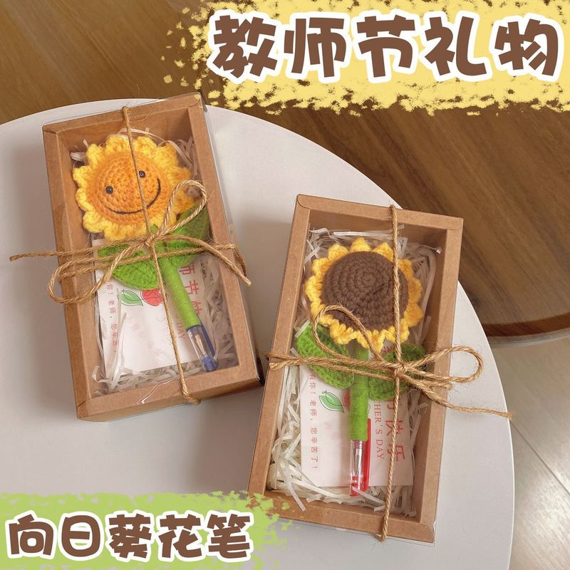 教师节礼物手工成品仿真向日葵花束盆栽花笔红色笔送老师实用|undefined