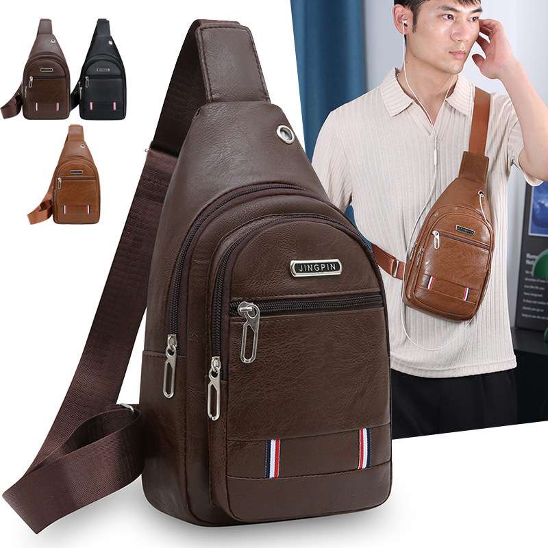 2026 New Style Chest Bag for Men, Casual and Fashionable Soft Leather Shoulder Crossbody Bag, Student Travel Trendy Brand Chest Sling Bag