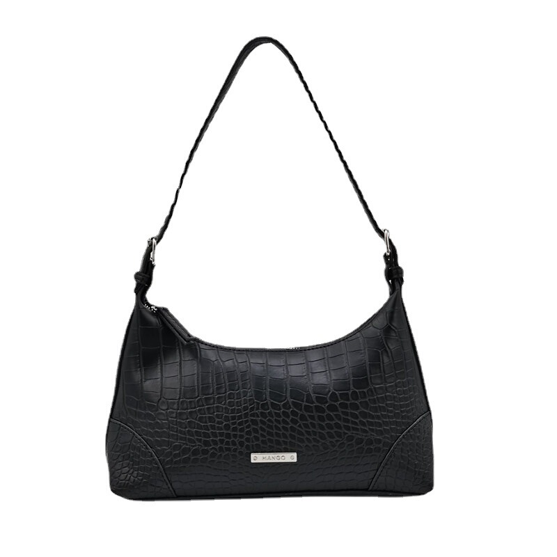 Mango Bag Spanish Single-Shoulder Women's Niche Design Underarm Bag Baguette Shoulder Bag Vintage Stone Pattern Bag