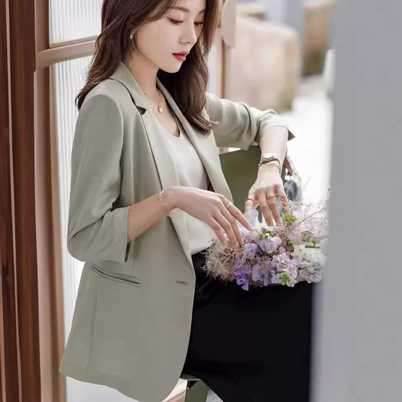 24 New Styles Solid Color 23mm Stretch Heavy Crepe Silk Three-Quarter Sleeve High-End Blazer for Women