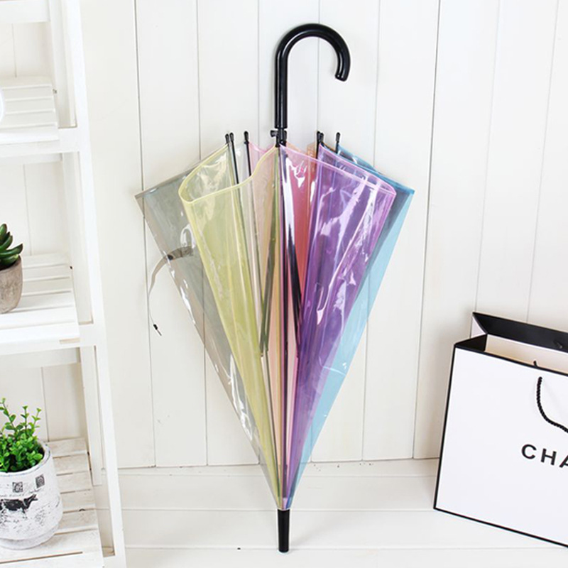 Creative Japanese Style Mori Style Internet Celebrous Transparent Umbrella Small Clear New Color Value Rainbow Advertising Umbrella Girl's Long Handle Umbrella