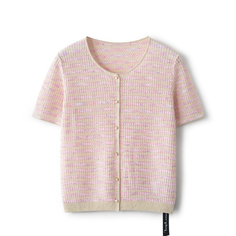 Symphony "Feather Scale Shirt" ~ Herbalife Linen Beads Loose Round Neck Short Sleeve Knitted Cardigan Women's Spring and Summer 2025