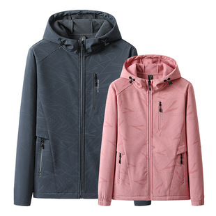Outdoor Soft Shell Jacket Couple Style Spring & Fall Windproof Waterproof Warm Fleece Hooded Sports Sweatshirt Jacket