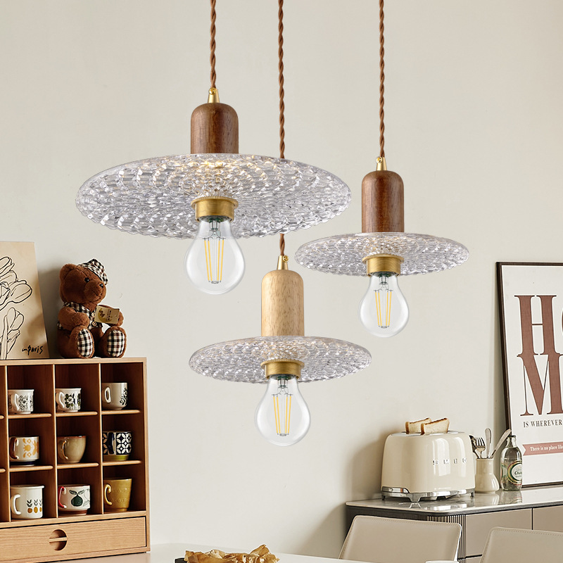 Landelier de vidrio japonés nórdico creativo restaurante retro bar bar café vivienda vidrio de madera sólida pequeña lámpara