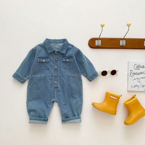 Baby jumpsuit girls denim jumpsuit boy long-sleeved baby spring and autumn clothing children's jumpsuit romper pants