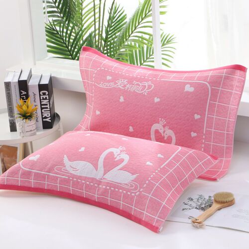 Pillow towel with three layers of gauze cotton adult jacquard household cartoon student gauze pillow towel breathable and soft wholesale