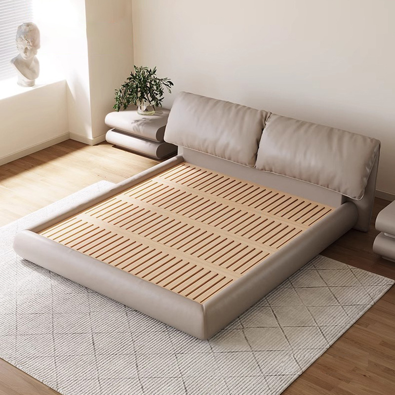 Baxter Elephant Oreas Cama de cuero real Cama doble minimalista italiana Dormitorio principal 2 * 2m Cama grande de paquete suave Cama de matrimonio simple