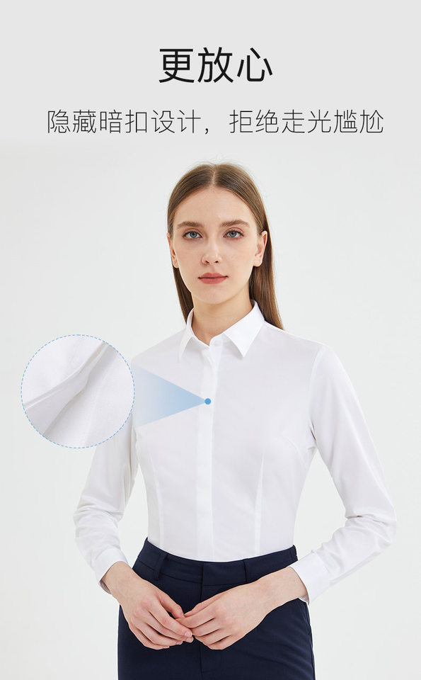 Áo sơ mi nữ dài tay cổ vuông cotton cao cấp chống nhăn dáng ôm — Trắng-Dài tay-Nữ-cổ vuông chi tiết 13