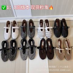 高版25夏季新款一字扣芭蕾舞鞋满钻平底镂空复古玛丽珍单鞋渔网鞋