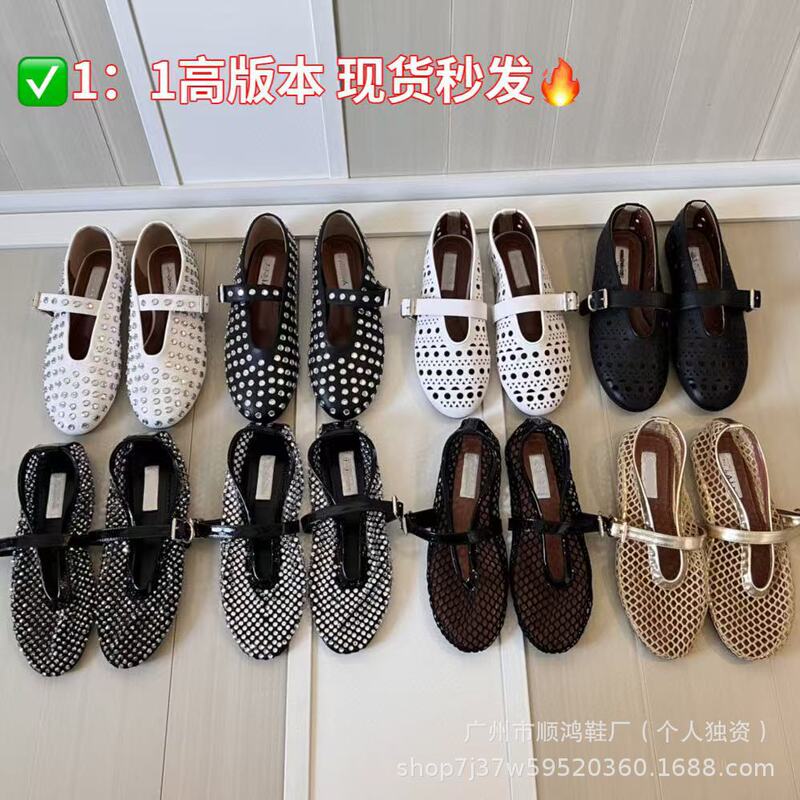 高版25夏季新款一字扣芭蕾舞鞋满钻平底镂空复古玛丽珍单鞋渔网鞋|undefined