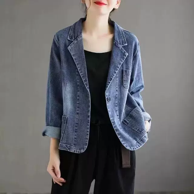 Весенне-осенняя джинсовая куртка ретро в стиле Кореи для отдыха, oversize, светло-голубой