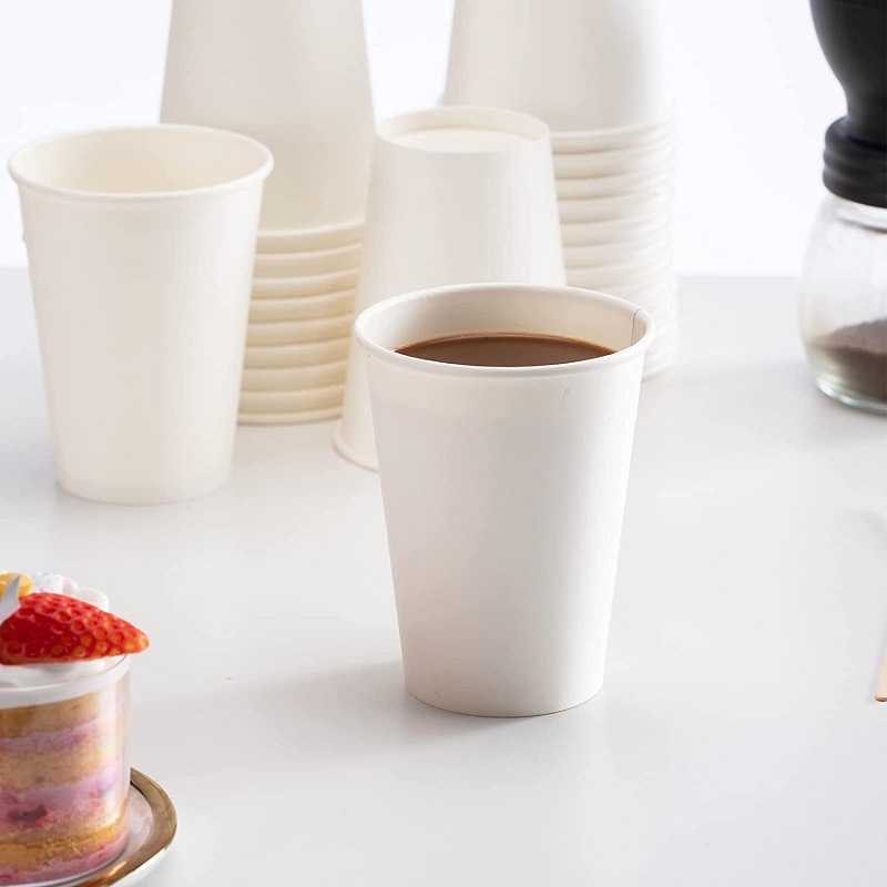 Vasos de papel desechables para mayoristas personalizados, vasos de bebida caliente engrosados de 9oz, vasos publicitarios blancos de la feria Baiyi 4oz