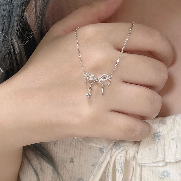 Sunburst Diamond-Studded Bow Necklace For Women, Niche Light Luxury, Girlish And Fresh, Butterfly Dream Tassel Water_voghion.com